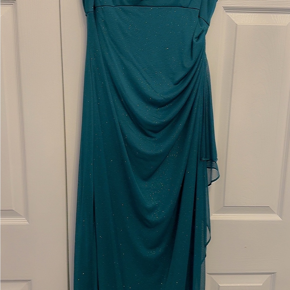 Alex Evenings Teal Draped Maxi Dress